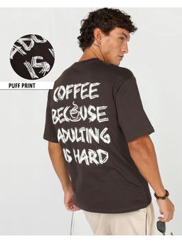 Bewakoof - Men Mole Brown Coffee Typography Oversized T-shirt