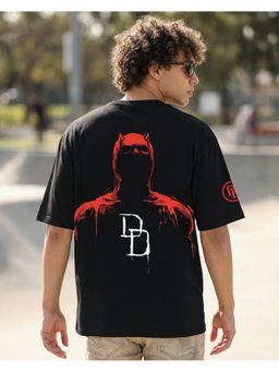 Bewakoof - Marvel Men's Jet Black DDBA Graphic Printed Oversized T-shirt