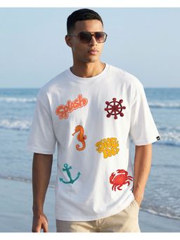 Bewakoof - Men's White Splash Graphic Printed Oversized T-shirt
