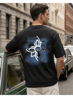 Bewakoof - Men'S Jet Black New Beginning Graphic Printed Oversized T-Shirt