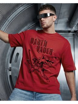 Bewakoof - Star Wars Men's Salsa Red Darth Vader Graphic Print Oversized T-Shirt