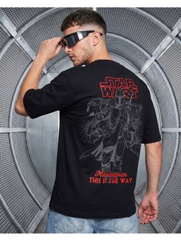 Bewakoof - Star Wars Jet Black The Mandalorian Graphic Printed Oversized T-Shirt