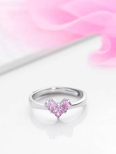 Dusty Pink Heart 925 Sterling Silver Ring for Women Adjustable
