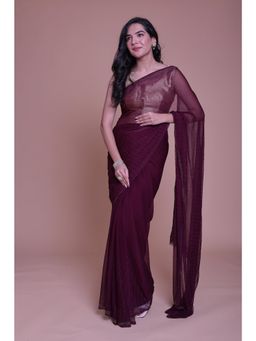 Zari Jaipur - Maroon Sequined Saree with Unstitched Blouse