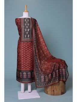 Zari Jaipur - Maroon Embroidered Unstitched Dress Material