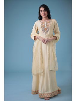 Zari Jaipur - Cream Embroidered Kurta with Dupatta (Set of 2)