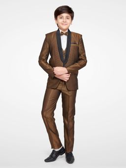 Jeetethnics - Boys Gold Coat Suit With Waistcoat Shirt & Trousers (Set of 5)
