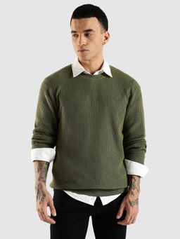 Calvin Klein - Textured Regular Fit Cotton Green Sweater