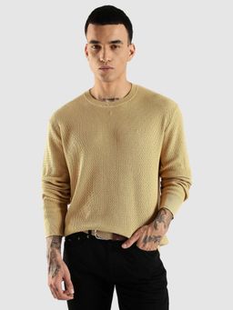 Calvin Klein - Textured Regular Fit Cotton Yellow Sweater