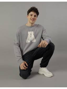American Eagle - Men Grey Logo Graphic Crewneck Sweatshirt