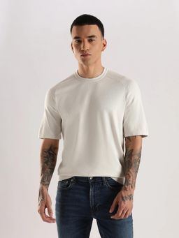 Calvin Klein - Solid Regular Fit Viscose Off White T-Shirt