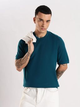 Calvin Klein - Solid Regular Fit Viscose Teal T-Shirt
