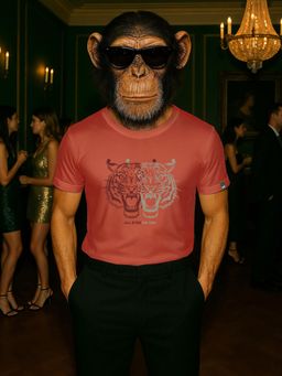 Bewakoof - Party Animal by Bewakoof Men's Cinnabar Red Dual Tiger Graphic Printed T-shirt