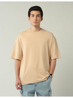 AD By Arvind - Oversized Fit Solid Beige T-Shirt