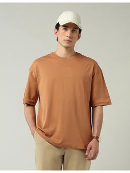 AD By Arvind - Oversized Fit Solid Brown T-Shirt