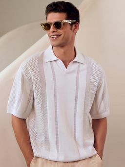 Andamen - Men Structure Cotton Relaxed Fit White Polo T-Shirt
