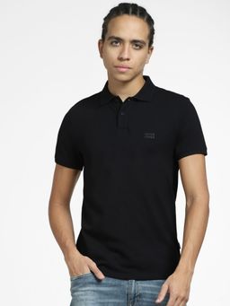 Jack & Jones - Black Logo Print Polo Neck T-shirt