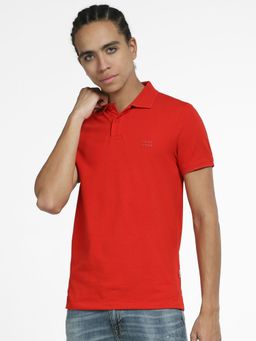 Jack & Jones - Red Logo Print Polo Neck T-shirt