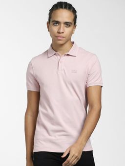 Jack & Jones - Light Pink Logo Print Polo Neck T-shirt