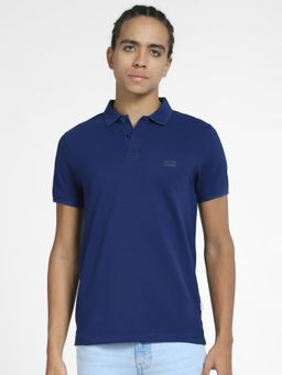 Jack & Jones - Dark Blue Logo Print Polo Neck T-shirt