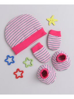 Bumzee - Dark Pink Girls Cotton Cap Mitten Bootie Set Age - 0-3 Months