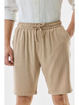 Snitch - Beige Stripes Regular Casual Shorts