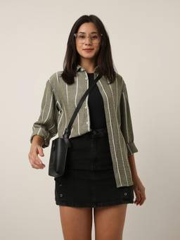 BLNK - Olive Linen Blend Stripes Shirt