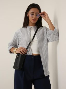 BLNK - Green Stripes Mandarin Collar Shirt
