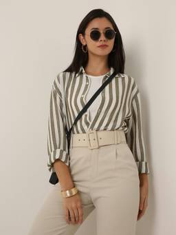 BLNK - Olive Vertical Stripes Shirt