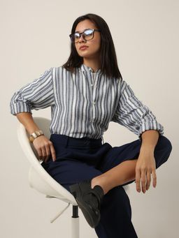 BLNK - Blue Stripes Mandarin Collar Shirt