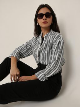 BLNK - Grey Stripes Mandarin Collar Shirt