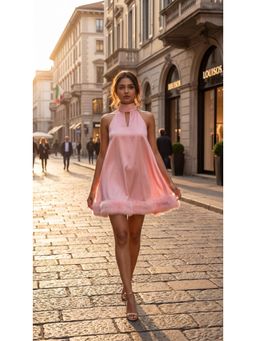 Loveprasha - Rosy Pink Halter Neck Mini Dress