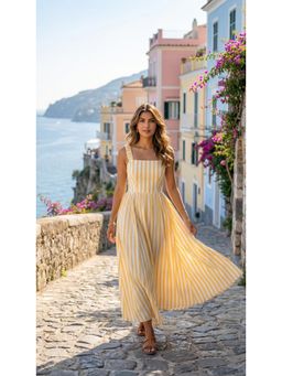 Loveprasha - Stripes Midi Dress with Pockets