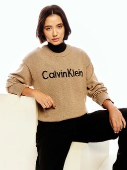 Calvin Klein - Beige Regular Fit Cotton Crew Neck Sweater
