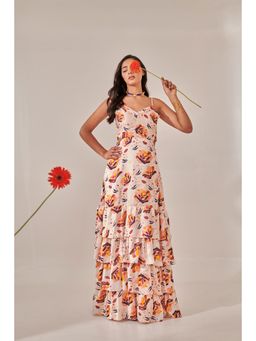 Loveprasha - Ivory Floral Print Tiered Maxi Dress