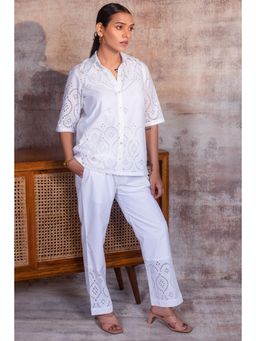 etre comfortwear - Cotton Cassia White Cut Work Co-Ord Set