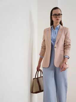 FABLE STREET - Womens Tailored Notch Lapel Single Breasted Beige Blazer