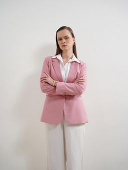 FABLE STREET - Womens Tailored Notch Lapel Single Breasted Pink Blazer