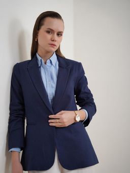 FABLE STREET - Womens Tailored Notch Lapel Single Breasted Navy Blue Blazer