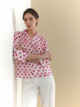 FABLE STREET - Polka Dots Classic Printed Mandarin Collar Casual Shirt