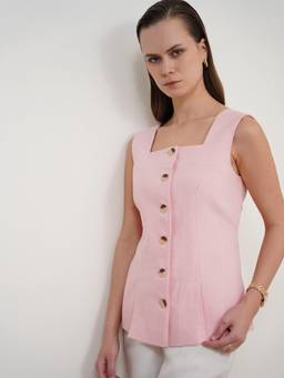 FABLE STREET - Pink Cotton Relaxed Fit Sleeveless Square Neck Top