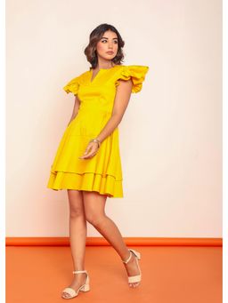Loveprasha - Yellow Solid Tiered Mini Dress