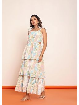 Loveprasha - Side Waist-Cutouts Printed Maxi Tiered Dress