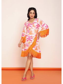 Loveprasha - Lace Printed Knee Length Wrap Around Dress