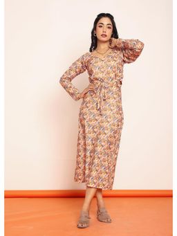 Loveprasha - Printed Waist-Cutout Midi Dress with Belt