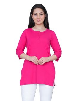 MLADA - Womens Pink Round Neck Solid Cotton Henley Top