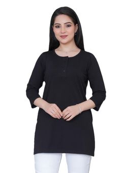 MLADA - Womens Black Round Neck Solid Cotton Henley Top