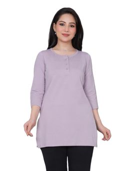 MLADA - Womens Purple Round Neck Solid Cotton Henley Top