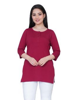 MLADA - Womens Msroon Round Neck Solid Cotton Henley Top