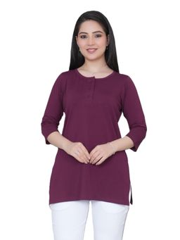 MLADA - Womens Purple Round Neck Solid Cotton Henley Top